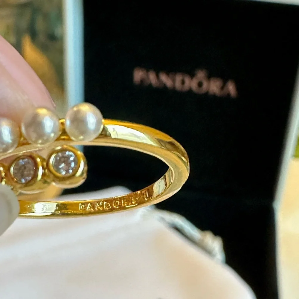 Pandora Treated Freshwater Cultured‎ Pearls & Stones Open Ring NEW